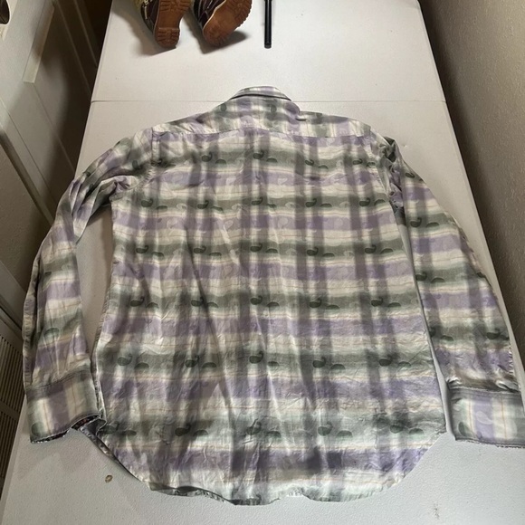 Robert Graham Men's Sz S Long Sleeve White Green Paisley Plaid Button Up Shirt - Picture 10 of 11